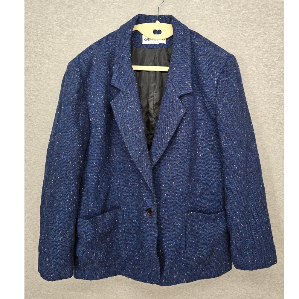 Cathy Daniels Vintage Blue Herringbone Wool Blend Confetti Fleck Blazer Jacket